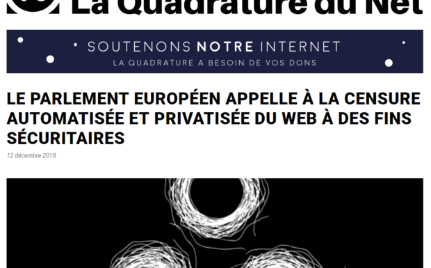 La Quadrature du Net : « Le Parlement européen appelle à la censure automatisée et privatisée du web à des fins sécuritaires »