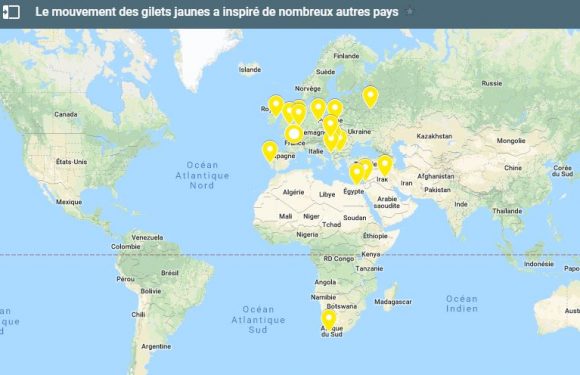 La carte des gilets jaunes mobilisés à l’étranger sur le modèle français