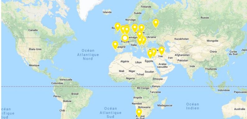 La carte des gilets jaunes mobilisés à l’étranger sur le modèle français