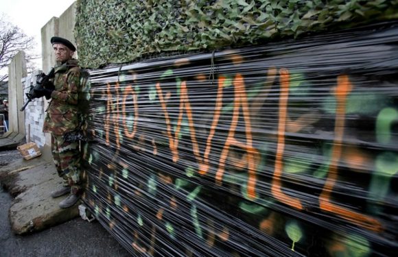 Brexit: des manifestants construisent un mur entre les deux Irlande