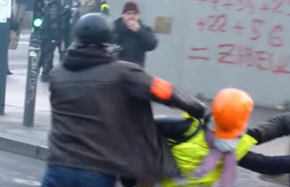 Oui, une « gilet jaune » a bien été frappée au casque par un policier