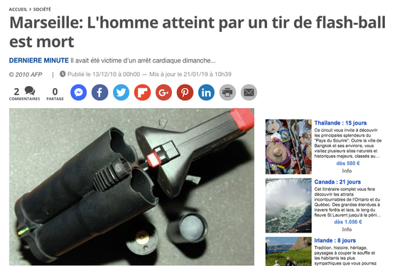 A Marseille, un homme est bien mort à la suite d’un tir de Flash-Ball, mais c’était en 2010