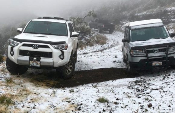 A winter storm in Hawaii has produced strong winds, high surf, and yes, even snow