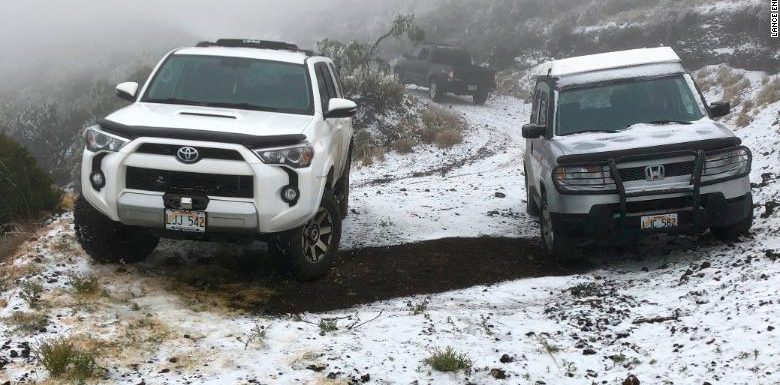 A winter storm in Hawaii has produced strong winds, high surf, and yes, even snow