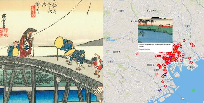 Une carte interactive pour parcourir les lieux des estampes d’Hiroshige