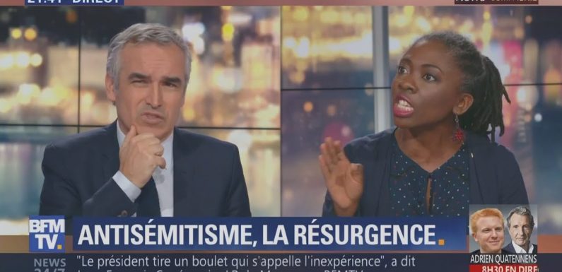 Danièle Obono (FI) furieuse d’être constamment interrompue par Bruno Questel (LREM) et Bruno Jeudy (BFMTV) lors d’un débat sur le racisme et l’antisémitisme