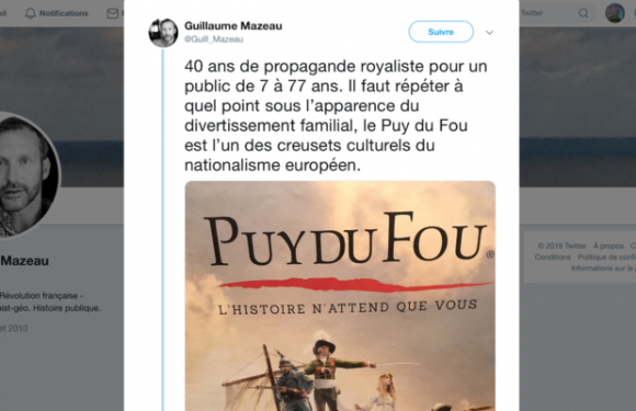 Selon l’historien Guillaume Mazeau, maître de conférence à Panthéon-Sorbonne, le complexe de loisirs du Puy du Fou est « l’un des creusets culturels du nationalisme européen »