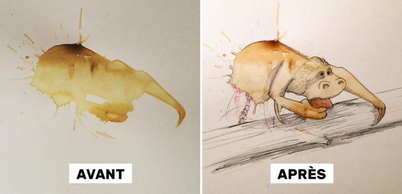 Cet illustrateur donne vie à d’adorables créatures en détournant des taches de café