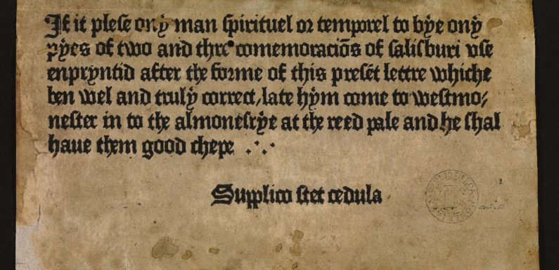 See the Oldest Printed Advertisement in English: An Ad for a Book from 1476