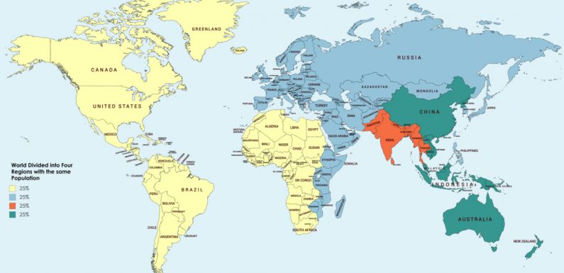 Mapped: The World Divided Into 4 Regions With Equal Populations