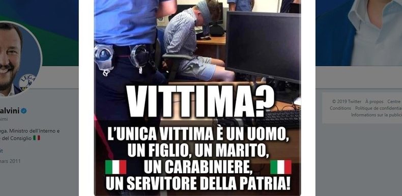 Salvini défend les carabiniers après la diffusion d’un cliché montrant un suspect les yeux bandés