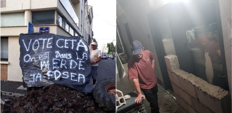 Fumier et briques : des agriculteurs s’en prennent aux permanences de députés LREM pro-CETA (IMAGES)