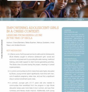Empowering Adolescent Girls in a Crisis Context : Lessons from Sierra Leone in the Time of Ebola