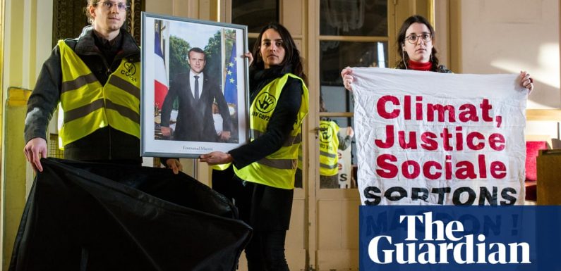 Taking Macron down: climate protesters strip French town halls of portraits