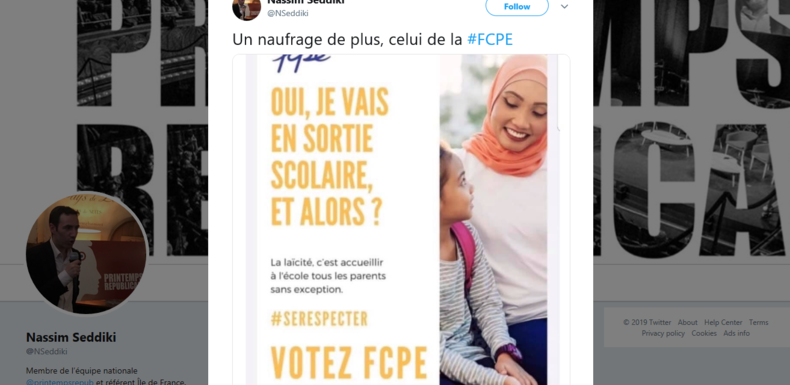 Laïcité: la polémique fait rage autour d’une affiche électorale de la FCPE montrant une femme voilée