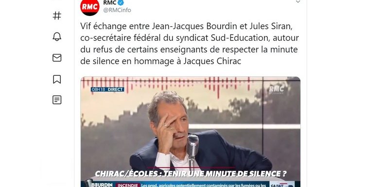 Refusant de «respecter la mémoire de Jacques Chirac», un enseignant syndicaliste sidère Bourdin
