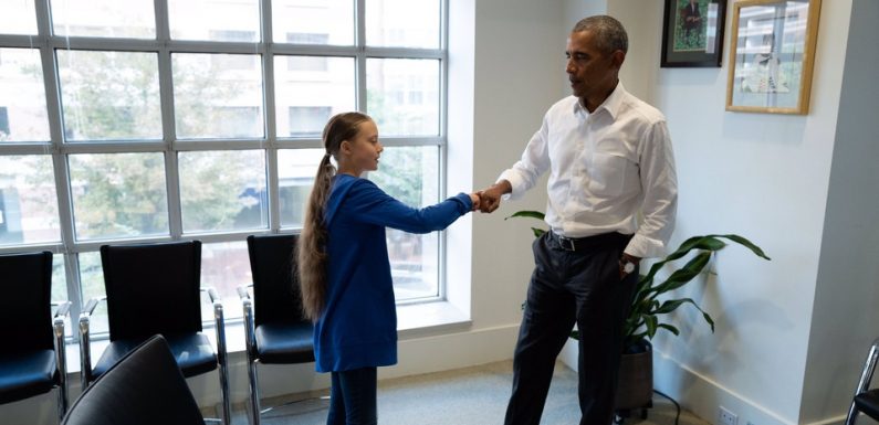 Sourires et «fist bump» pour la rencontre entre Greta Thunberg et Barack Obama
