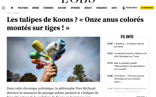 Paris : le « Bouquet de tulipes » de Jeff Koonsen hommage aux victimes des attentats représente-il « Onze anus colorés montés sur tiges » comme l’affirme une tribune de L’Obs ?