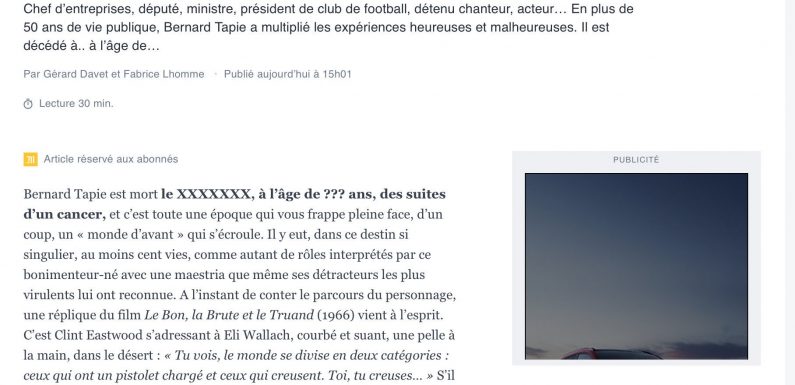 Le Monde annonce par erreur la mort de Bernard Tapie