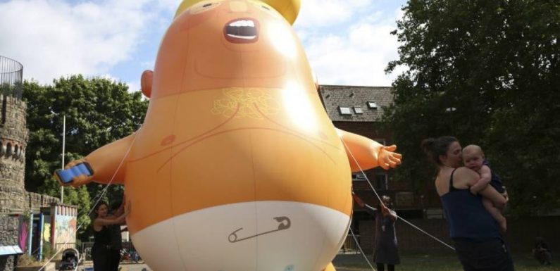 Arrêté après avoir attaqué un « bébé Trump » gonflable, il récolte plus de 20.000 dollars pour payer sa caution