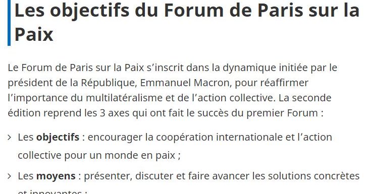 [Forum de Paris sur la Paix] Macron accuse de “pudibonderie et d’hypocrisie” ceux qui refusent les critiques