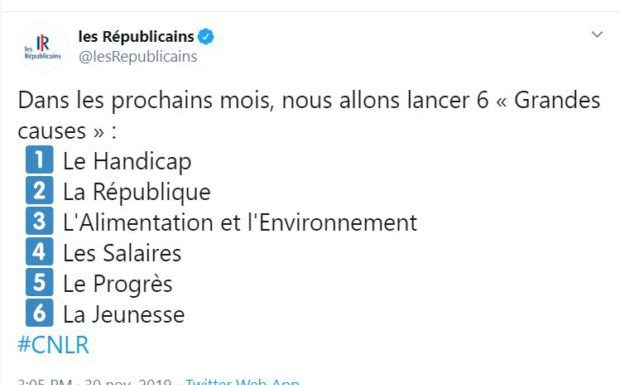 Aujourd’hui se tenait le Conseil national du parti Les Républicains, six grandes causes seront lancées