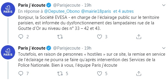 Obono réclame la réparation de lampadaires dans le 18e : impossible en raison de personnes « hostiles » répond la mairie