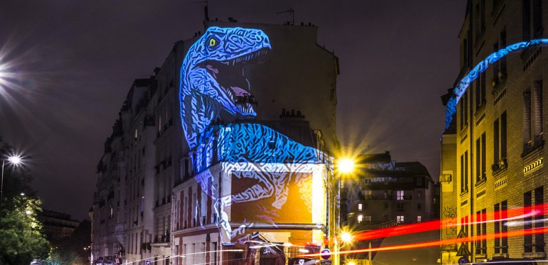 Towering Holographic Dinosaurs Stalk the Streets of Paris in Projections by Julien Nonnon