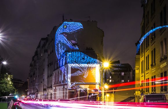 Towering Holographic Dinosaurs Stalk the Streets of Paris in Projections by Julien Nonnon