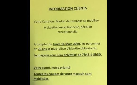Coronavirus : un supermarché privatisé pour les clients de 70 ans et plus à Lamballe dans les Côtes d’Armor