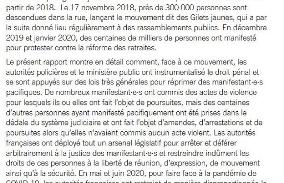 Amnesty International dénonce un « système destiné à réprimer » les manifestants en France