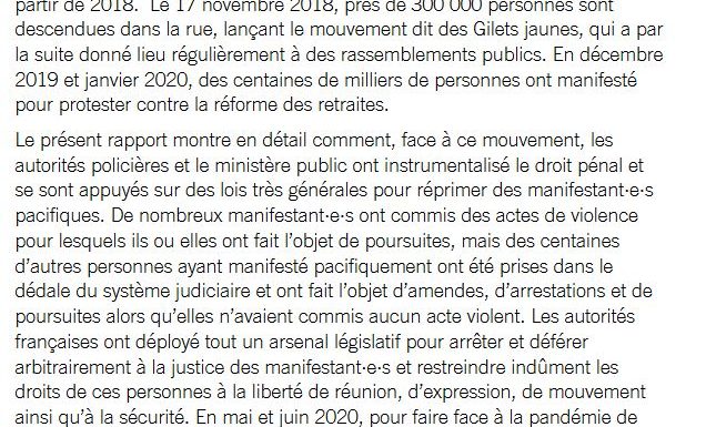 Amnesty International dénonce un « système destiné à réprimer » les manifestants en France
